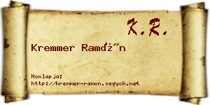 Kremmer Ramón névjegykártya